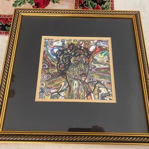 Framed and signed mixed media art